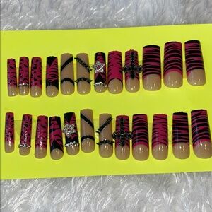 Pink and Black Zebra Print Press-On Nails